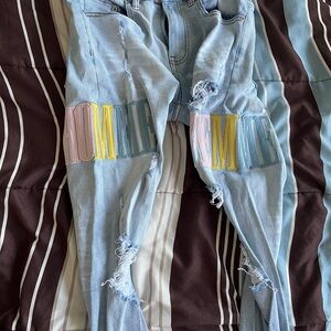 Homme Light Blue Distressed Skinny Jeans